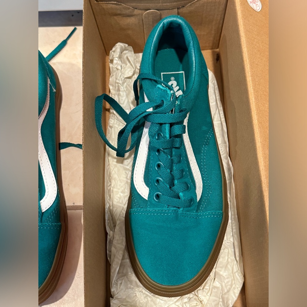 Vans Teal and White Women's Shoes